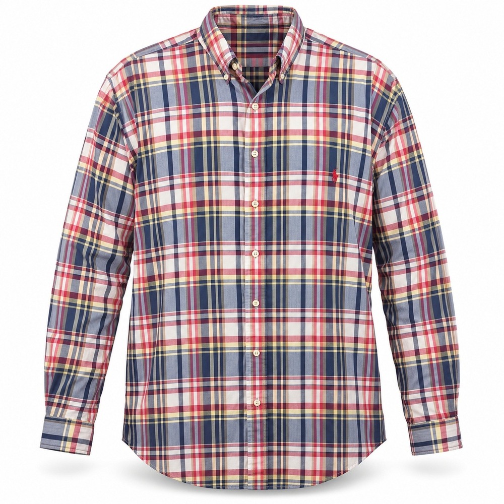 Ralph Lauren Plaid Button Down Shirt 2XLT Tall Blue Red Cotton Big & Tall Pony